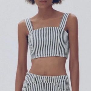 ZARA blue white striped denim crop top size small XS
